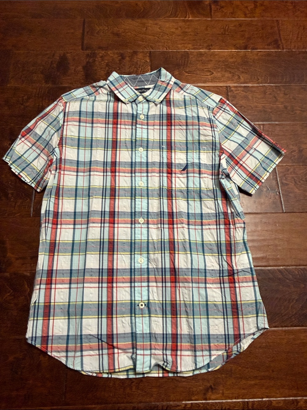 Nautica Plaid Short-Sleeve Button-Down Shirt - Light Blue, Red & Navy